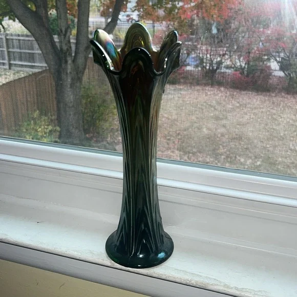 Fenton Carnival Glass 11” Vase With Green base